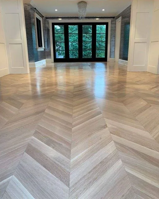 Chevron White Oak — Custom Pattern Installation