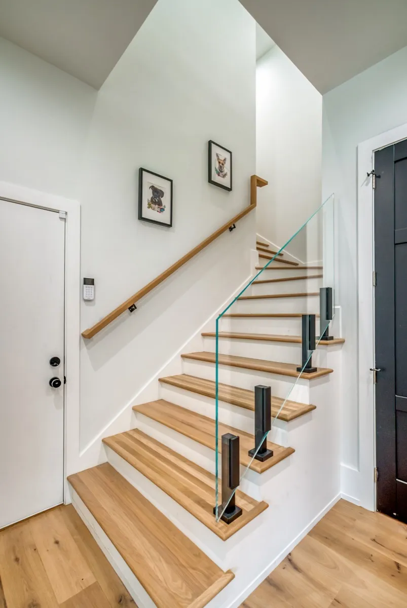 Custom Hardwood Stairs with Glass Railing
