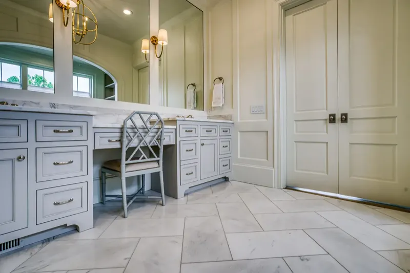 Professional tile flooring installation in a bathroom